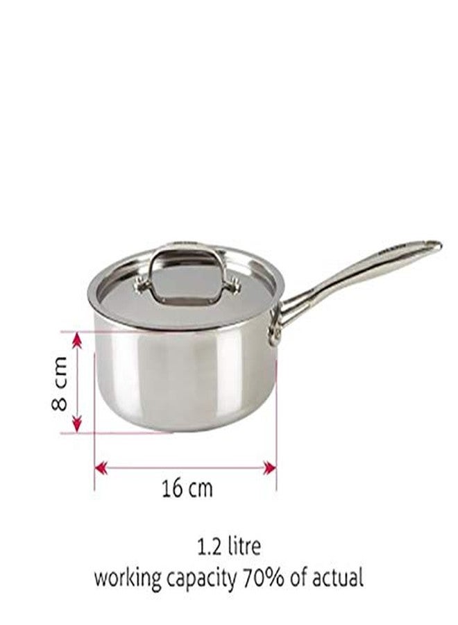 Alda Tri Ply Stainless Steel Sauce Pan + Lid, 16cm, Silver - Image 2